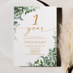 Invitation Noces de première année de mariage Eucalyptus Vert