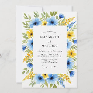 Invitation Noces de printemps bleu ciel et souci lustré