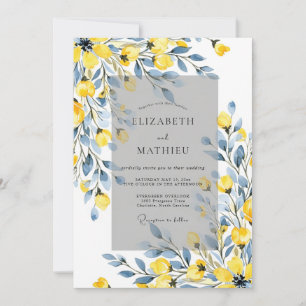 Invitation Noces de printemps poussiéreuses bleues et jaunes