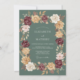 Invitation Noces de Ranunculus Or Bourgogne avec Eucalyptus D