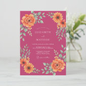 Invitation Noces de romance florale corail pêche (Debout devant)