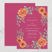 Invitation Noces de romance florale corail pêche (Devant / Derrière)