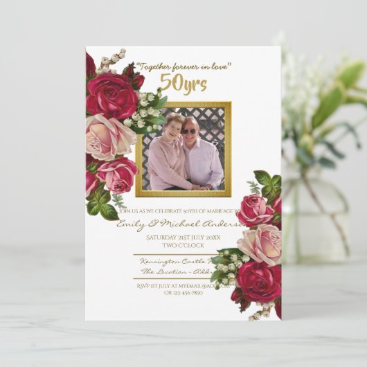 Invitation Noces de rose ancienne - TOUTES ANNÉES (Debout devant)