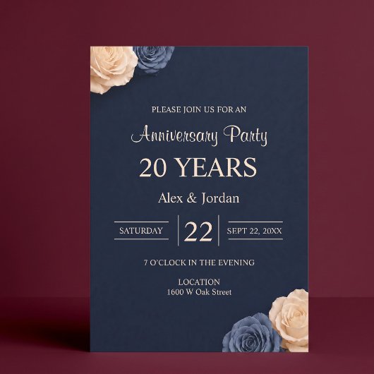 Invitation Noces de Rose Bleue Marine