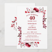 Invitation Noces de rubis 40 ans de mariage monogramme floral (Devant / Derrière)