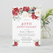 Invitation Noces de rubis Bourgogne Rouge Blanc 40ème Anniver (Debout devant)