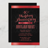 Invitation Noces de Rubis Élégant Damassé Noir (Devant / Derrière)