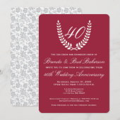 Invitation Noces de rubis - Rouge rubis avec laurier blanc (Devant / Derrière)