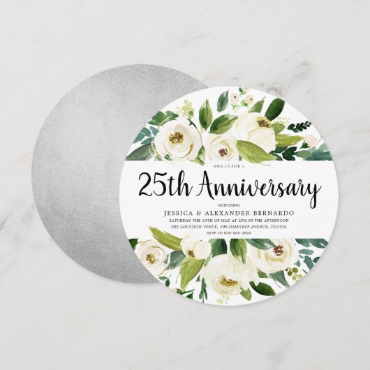 Invitation Noces de silver 25 Ans Anniversaire de Mariage Fle (Devant / Derrière)