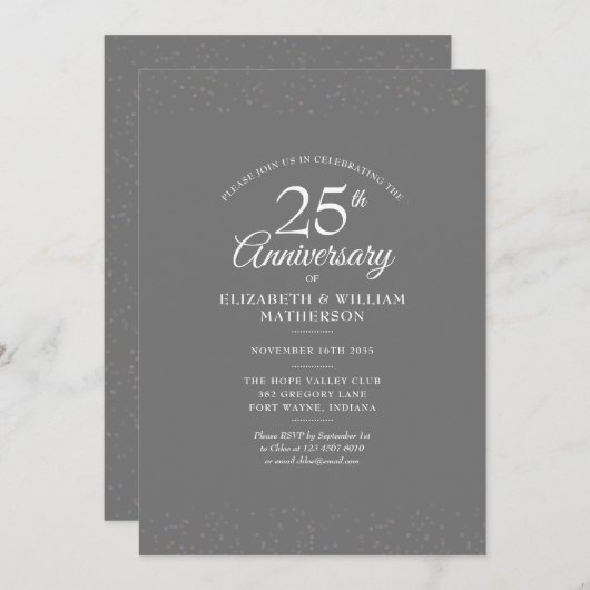 Invitation Noces de silver 25 ans Mariage Confetti Silver Sta (Devant / Derrière)