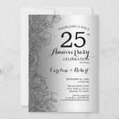 Invitation Noces de silver black florale 25e anniversaire (Devant)