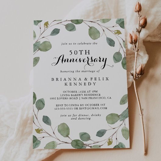 Invitation Noces de verdure Eucalyptus 50 ans de mariage