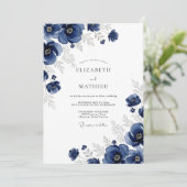 Invitation Noces d'hiver Anémone Argent Navy (Debout devant)