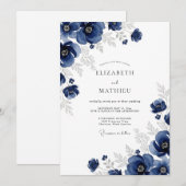 Invitation Noces d'hiver Anémone Argent Navy (Devant / Derrière)