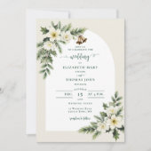 Invitation Noces d'hiver Roses de Noël de verdure Arch (Devant)
