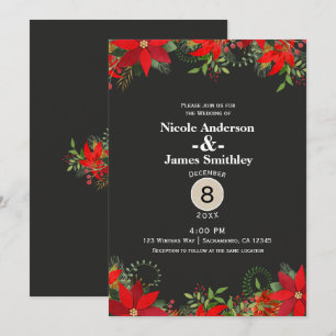 Invitation Noces d'Hiver Sombres Fleur de Noël Rouge Poinsett