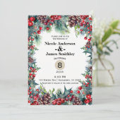 Invitation Noces d'hiver Vacances Baies de Noël Cône de pin (Debout devant)