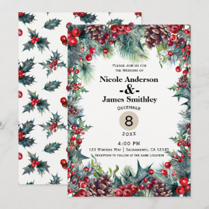 Invitation Noces d'hiver Vacances Baies de Noël Cône de pin