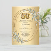 Invitation noces d'or 50 ans de mariage avec verdure dorée (Debout devant)