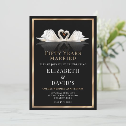 Invitation Noces d'or - 50 Ans Design Cygne (Debout devant)