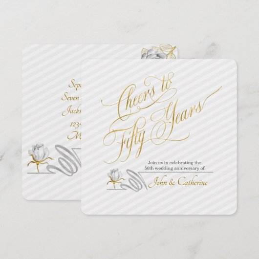 Invitation Noces d'Or 50 Ans Rayures (Devant / Derrière)