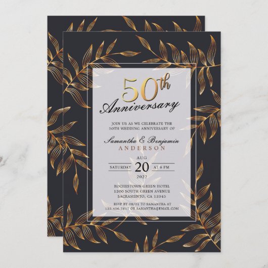 Invitation Noces d'or 50e anniversaire de mariage (Devant / Derrière)