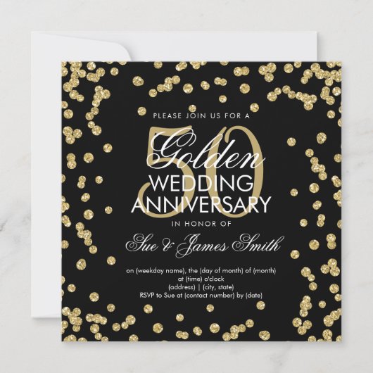 Invitation Noces d'or 50e anniversaire de mariage Glitter Con (Devant)