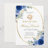Invitation Noces d'or avec fleur bleue (Devant / Derrière)