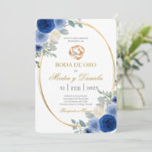 Invitation Noces d'or avec fleur bleue (Debout devant)