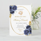 Invitation Noces d'or avec un thème bohème bleu (Debout devant)