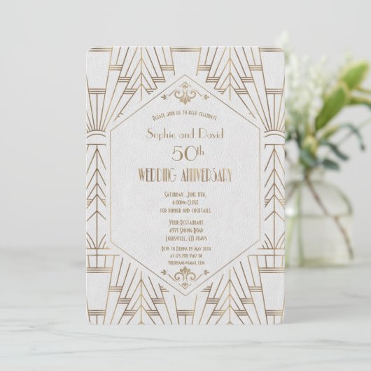 Invitation Noces d'or blanc Royal Great Gatsby Mariage Annive (Debout devant)