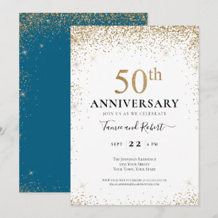 Invitation Noces d'or Blanc Sarcelle 50e Anniversaire de Mari