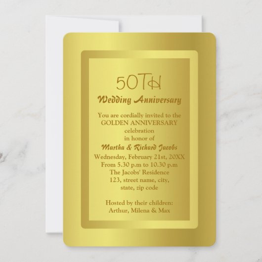 Invitation Noces d'or d'anniversaire de mariage 50 ans (Devant)