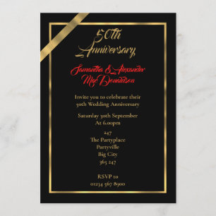 Invitation Noces d'or de 50 ans de mariage noir et or