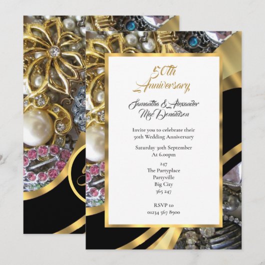 Invitation Noces d'or élégantes (Devant / Derrière)