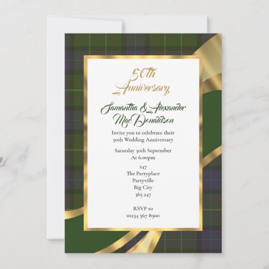 Invitation Noces d'or en tartan vert (Devant)