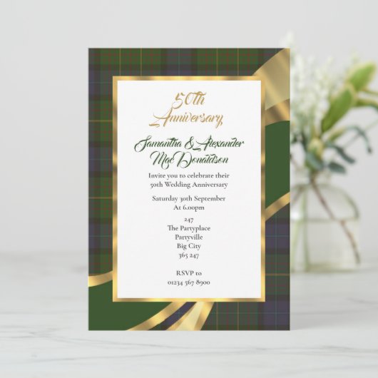 Invitation Noces d'or en tartan vert (Debout devant)