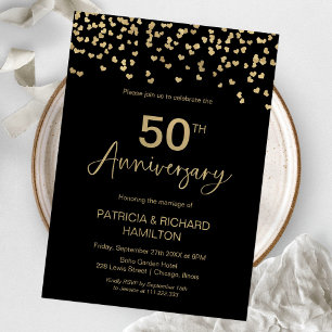 Invitation Noces d'Or et de Noir 50e Anniversaire de Mariage