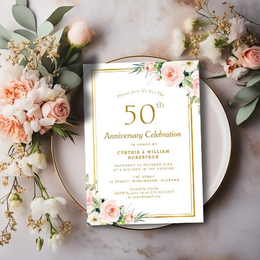 Invitation noces d'or et de rose 50e anniversaire de mariage