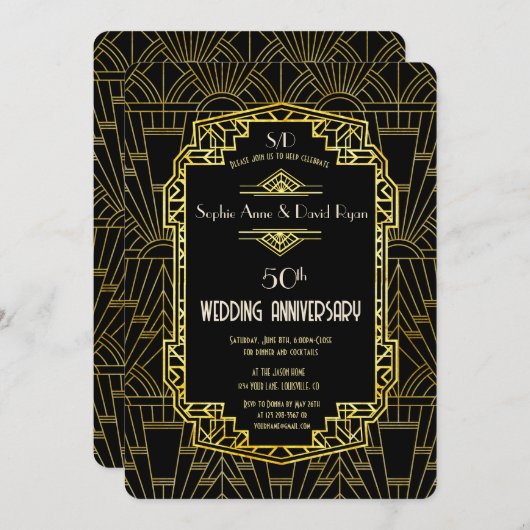 Invitation Noces d'or Gatsby le Magnifique 50e anniversaire d (Devant / Derrière)