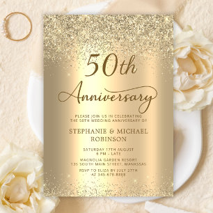 Invitation Noces d'or pailletées métallisées 50e anniversaire