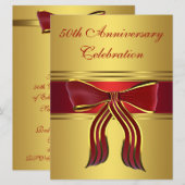 Invitation Noces d'or Rouge Ruban Doré 50e Anniversaire de Ma (Devant / Derrière)