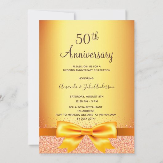 Invitation noces d'or ruban doré 50 ans (Devant)