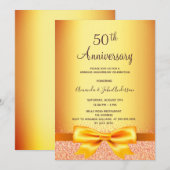 Invitation noces d'or ruban doré 50 ans (Devant / Derrière)