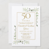 Invitation Noces d'or rustiques 50 ans de mariage avec feuill (Devant)