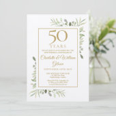 Invitation Noces d'or rustiques 50 ans de mariage avec feuill (Debout devant)