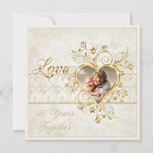 Invitation Noces d'Or Spirales Cœurs Photo 50e Anniversaire d