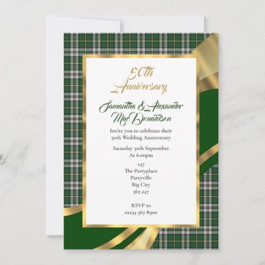 Invitation Noces d'or tartan écossais vert (Devant)