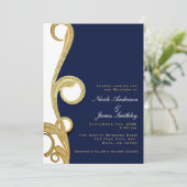 Invitation Noces Élégantes en Or Blanc et Bleu Marine (Debout devant)