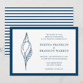 Invitation Noces élégantes sur la plage de coquillages bleus (Devant / Derrière)